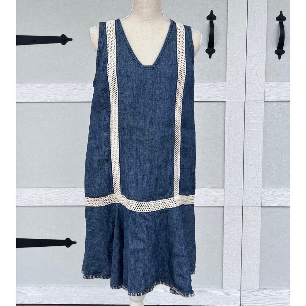 Holding Horses Denim Linen Blend Dress L Boho Cottagecore Anthropologie - Picture 2 of 8